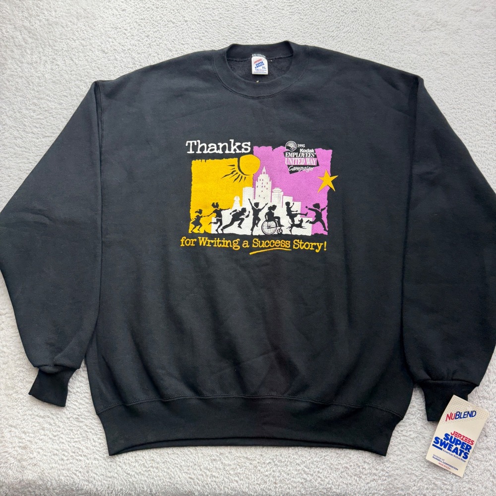Vintage 1995 Kodak United Way Jerzees Super Sweats XL Black‎ Made in USA NWT